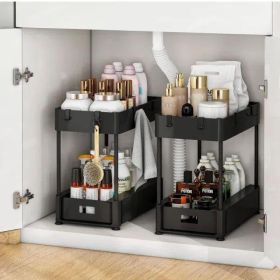 2 sets Under Sink Organizers and Storage Bathroom Organizer Under Sink, Pull Out Cabinet Organizer for Kitchen Bathroom Sink Storage, Pack of 2-layer