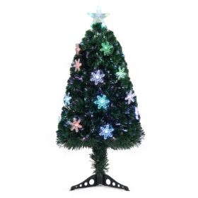 3ft Top With Stars, Plastic Base, PVC Material, 12 Light Colorful Discoloration With Snow Flakes, 85 Branches, Christmas Tree, Green