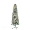 7 Feet Prelit Snow Flocked Pencil Christmas Tree Decoration 150 LED UL Plug Warm Lights 570 Branch Artificial Slim Xmas Tree Indoor Outdoor Home Decor