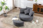 Orisfur. 360¬∞ Swivel Accent Barrel Chair with Storage Ottoman & 4 Pillows, Modern Linen Leisure Chair Round Accent for Living Room