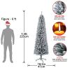 7 Feet Prelit Snow Flocked Pencil Christmas Tree Decoration 150 LED UL Plug Warm Lights 570 Branch Artificial Slim Xmas Tree Indoor Outdoor Home Decor