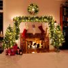 Pre-lit Artificial Christmas 4-Piece Set,Garland, Wreath and Set of 2 Entrance Trees Pre-lit Artificial Christmas 4-Piece Set,Garland, Wreath and Set