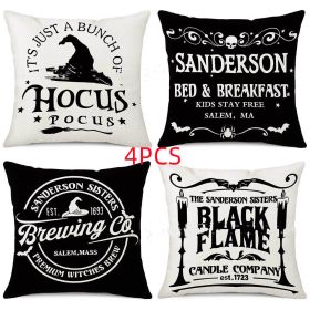 Halloween Pillow Cover Holiday Home Sofa Witch Broom Letter Printing (Option: ABCD-45x45cm)