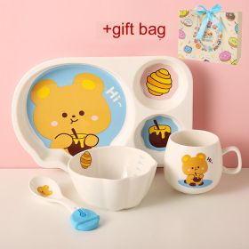 Tableware Set Cute Rabbit Children's Dinner Plate One Person Cup Bowl Creative Compartment Tray Breakfast Plate (Option: Bear 4 Pieces Gift Bag)