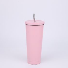 Stainless Steel Large-capacity Straw Insulation Cup (Option: Pink-750ML)