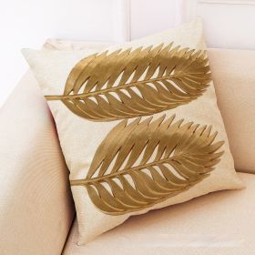 Golden Leaves Cotton And Linen Cushion Case Back Seat Office Siesta Pillow (Option: C Style-45 √ó 45 Encrypted Linen)