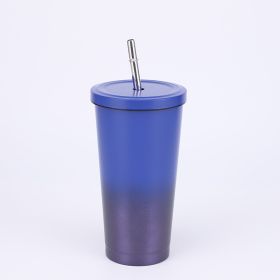 Stainless Steel Large-capacity Straw Insulation Cup (Option: Blue Purple-500ML)