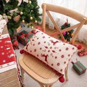 Yarn-dyed Jacquard Cartoon Elk Christmas Tree Pillow Cover (Option: Red-30x50 pillow insert+pillowcase)