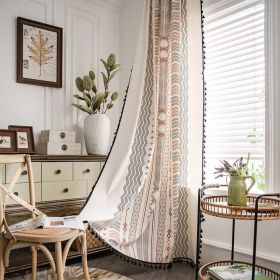 Boho Cream Cotton And Linen Print Sun Shade Non-punched Curtain Fabric (Option: Pole fringed curtains-W135xH46CM)