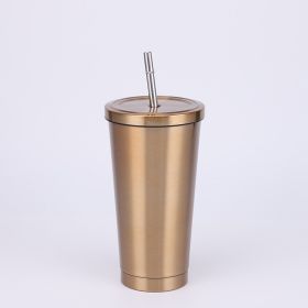 Stainless Steel Large-capacity Straw Insulation Cup (Option: Gold-500ML)