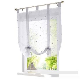 Embroidered Pastoral Adjustable Curtain Rod Ribbon Roman Window Screen (Option: Light Gray-140 √ó 140cm)