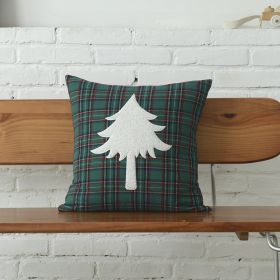 Polyester-cotton Canvas Christmas Green Plaid Pillow Cover (Option: Christmas Tree Green Grid 4545-30x35cm Or 45x45cm)