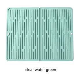 Foldable Thickened Heat Insulation Non-slip Silicone Draining Pad (Option: Clear Water Green-45X40 With Storage Port)