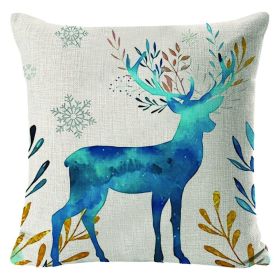 Christmas Elk Printing Linen Pillow Cover (Option: Style 1-45x45cm)