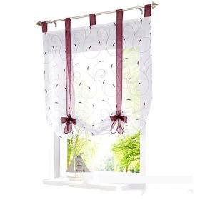 Embroidered Pastoral Adjustable Curtain Rod Ribbon Roman Window Screen (Option: Purple-100 √ó 140cm)