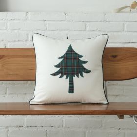 Polyester-cotton Canvas Christmas Green Plaid Pillow Cover (Option: Christmas Tree Canvas 4545-30x35cm Or 45x45cm)