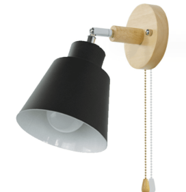 Wooden Zipper Bedside Wall Lamp (Option: Black-With switch-With light source)