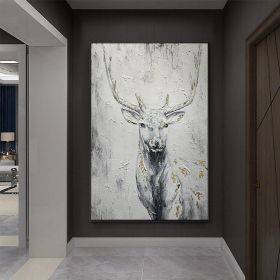 Hand Painted Oil Painting Hand Painted Rich Deer Oil Painting On Canvas Animal Pattern Decorative Painting Classical Porch Mural Handmade Art Living R (Style: 1, size: 60X90cm)