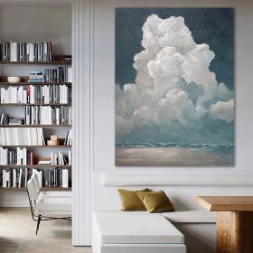 Hand Painted Oil Painting White Cloud Textured Wall Art Blue Sky Painting Cloud Painting Minimalist Cloud Wall Art White Cloud Art Blue Sky Wall Art N (Style: 1, size: 50X70cm)