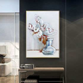 Hand Painted Oil Painting Abstract White Flowers Oil Painting Large Original Floral Canvas Wall Art Modern Living Room Flower Painting Bedroom Decor (Style: 1, size: 100X150cm)