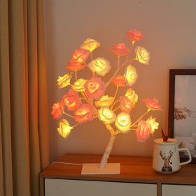 Best-selling Detachable Plastic Base USB Switch LED Simulation Rose Tree Lamp Home Decoration Night Light (Color: white base white pink rose)