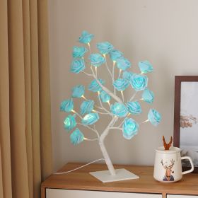 Best-selling Detachable Plastic Base USB Switch LED Simulation Rose Tree Lamp Home Decoration Night Light (Color: white base blue rose)