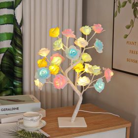 Best-selling Detachable Plastic Base USB Switch LED Simulation Rose Tree Lamp Home Decoration Night Light (Color: white base color rose)