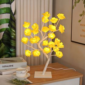 Best-selling Detachable Plastic Base USB Switch LED Simulation Rose Tree Lamp Home Decoration Night Light (Color: white base yellow rose)