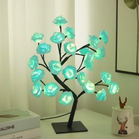 Best-selling Detachable Plastic Base USB Switch LED Simulation Rose Tree Lamp Home Decoration Night Light (Color: black base blue rose)