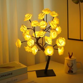 Best-selling Detachable Plastic Base USB Switch LED Simulation Rose Tree Lamp Home Decoration Night Light (Color: black base white rose)