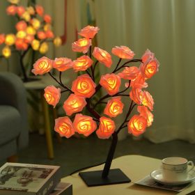 Best-selling Detachable Plastic Base USB Switch LED Simulation Rose Tree Lamp Home Decoration Night Light (Color: black base pink rose)