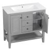 36" Bathroom Vanity with Ceramic Basin, Two Cabinets and Drawers, Open Shelf, Solid Wood Frame