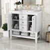 36" Bathroom Vanity with Ceramic Basin, Two Cabinets and Drawers, Open Shelf, Solid Wood Frame