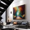 Hand Painted Oil Painting Abstract Original Romantic Cityscape Oil Painting On Canvas Large Wall Art Colorful Tree Painting Custom Painting Living roo