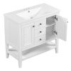 36" Bathroom Vanity with Ceramic Basin, Two Cabinets and Drawers, Open Shelf, Solid Wood Frame