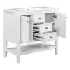 36" Bathroom Vanity with Ceramic Basin, Two Cabinets and Drawers, Open Shelf, Solid Wood Frame