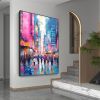 Hand Painted Oil Painting Abstract Cityscape Oil Painting on Canvas Original Urban Scenery Painting Modern Building Art Living room Wall Decor Custom