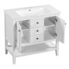 36" Bathroom Vanity with Ceramic Basin, Two Cabinets and Drawers, Open Shelf, Solid Wood Frame