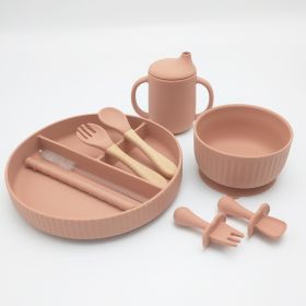 Striped Suction Dining Plate Bowl Spoon Fork Water Cup Set (Option: Carrot)