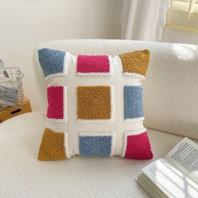 Moroccan Style High Quality Loop Velvet Geometric Embroidered Cushion (Option: Color Grid Square Pillow-45 X45cm Including 500g Core)